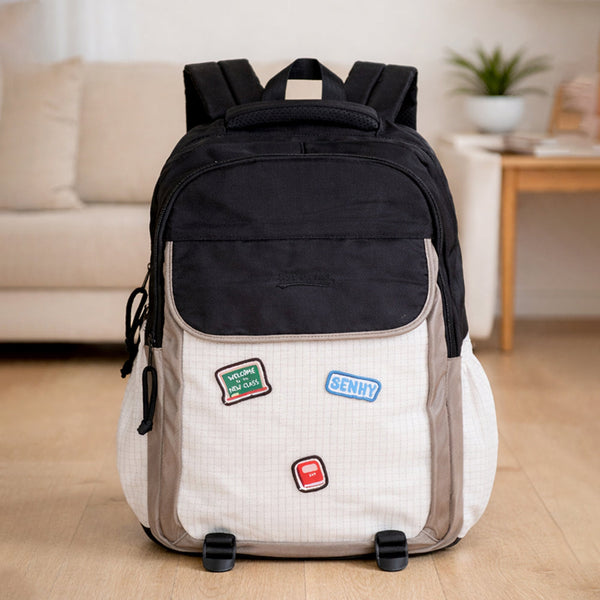 Black & Brown Badge styled School Backpack for Kids & Teens