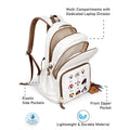 White Colorful Dots Doggy Print Backpack with Detachable Plush Dog Keychain for Kids