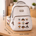 White Colorful Dots Doggy Print Backpack with Detachable Plush Dog Keychain for Kids