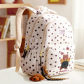 Cream Polka Dot Honey Bear Print School Backpack with Detachable Plush Dog Keychain for Kids