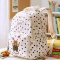 Cream Polka Dot Honey Bear Print School Backpack with Detachable Plush Dog Keychain for Kids