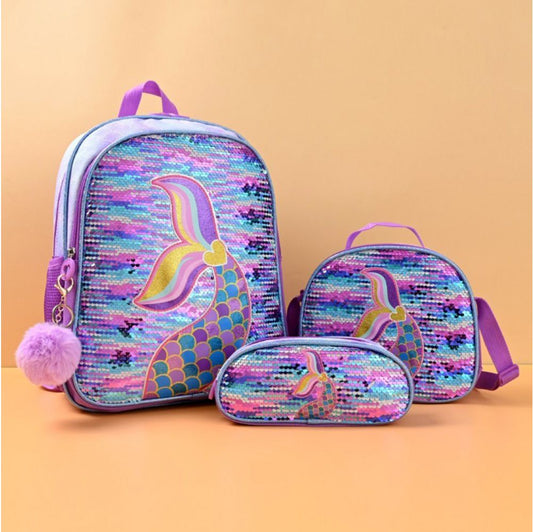 Little Surprise Box, 3pcs Gliteratti Mermaid Matching Backpack, Lunch Bag and Stationery Pouch, 5yrs - 8yrs