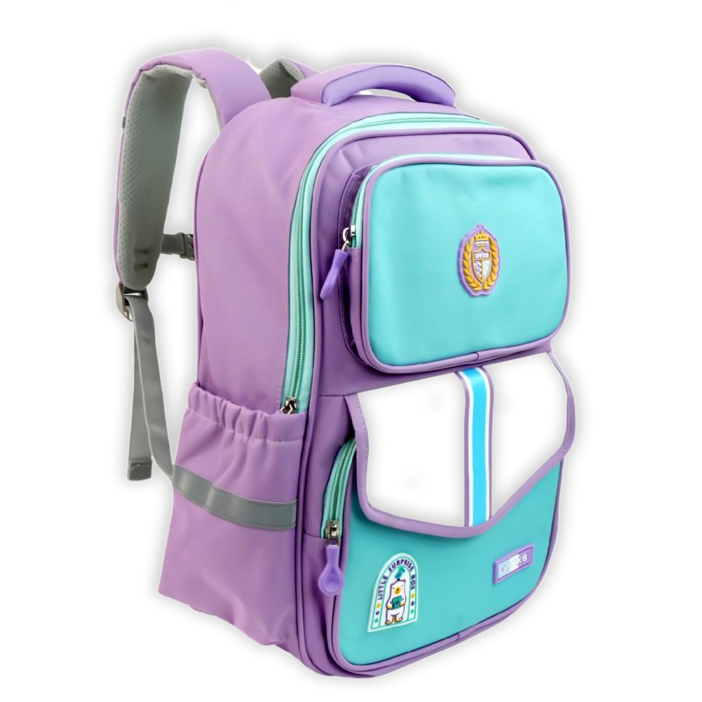 Little Surprise Box, Sky Blue & Purple LSB Monogram kids School Backpack, 6yrs - 10yrs