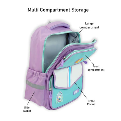 Little Surprise Box, Sky Blue & Purple LSB Monogram kids School Backpack, 6yrs - 10yrs