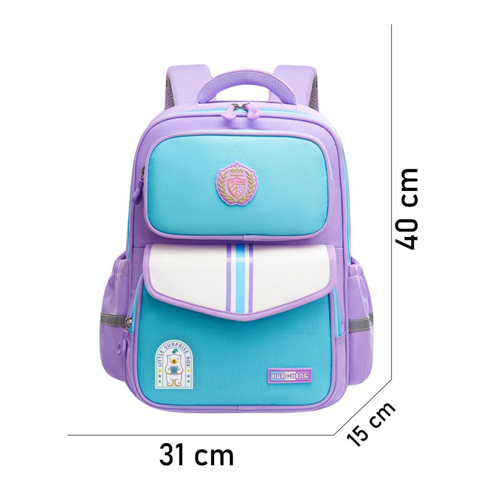 Little Surprise Box, Sky Blue & Purple LSB Monogram kids School Backpack, 6yrs - 10yrs