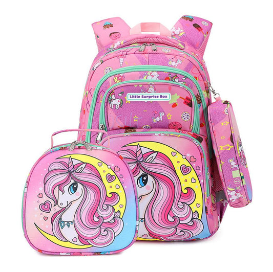 Little Surprise Box,3pcs Moonlit Unicorn Matching Backpack,Lunch Bag and Stationery Pouch,5yrs - 9yrs