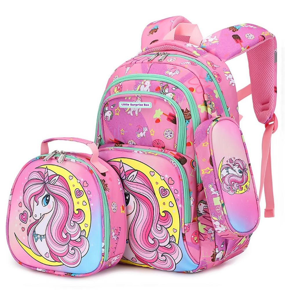 Little Surprise Box,3pcs Moonlit Unicorn Matching Backpack,Lunch Bag and Stationery Pouch,5yrs - 9yrs
