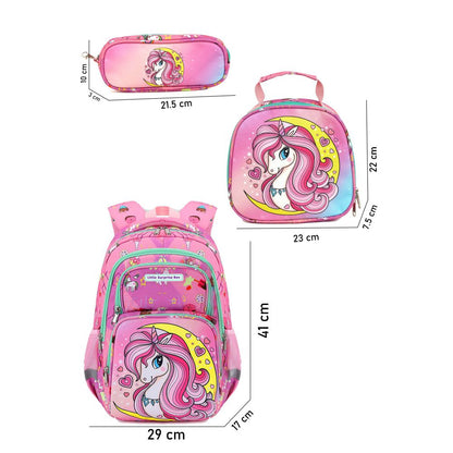 Little Surprise Box,3pcs Moonlit Unicorn Matching Backpack,Lunch Bag and Stationery Pouch,5yrs - 9yrs