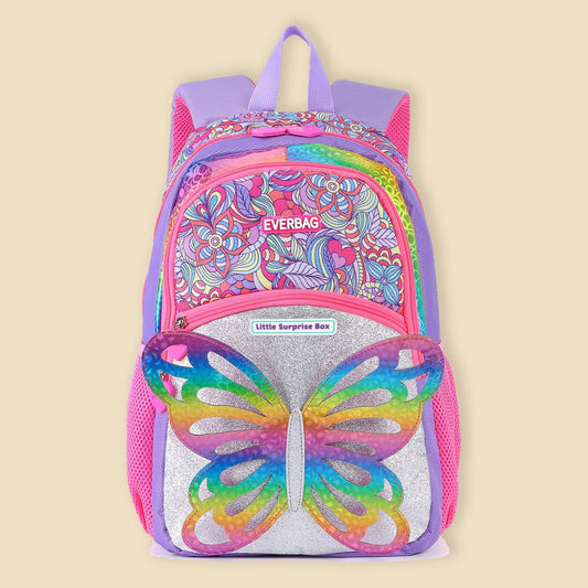 Little Surprise Box, Purple 3d Glitter Butterfly School Backpack for Kids, 4 yrs - 8 yrs