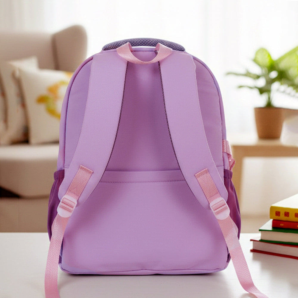 Pastel Purple & Pink Color-Block with Character Pouch School Backpack for Kids