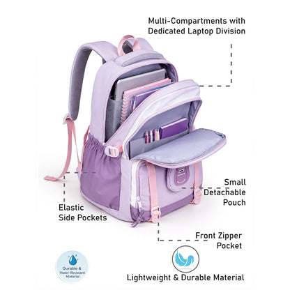 Pastel Purple & Pink Color-Block with Character Pouch School Backpack for Kids