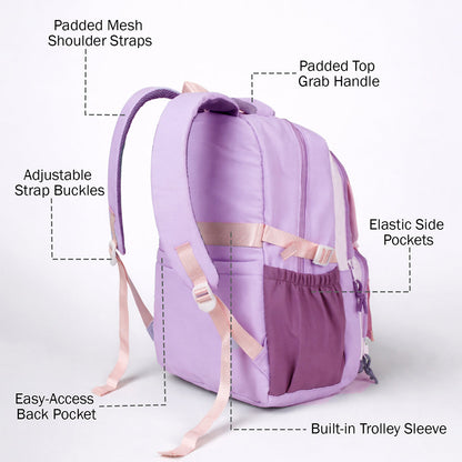Pastel Purple & Pink Color-Block with Character Pouch School Backpack for Kids