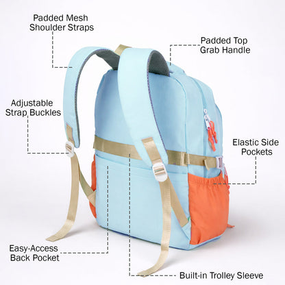 Teal, Orange & Brown Color-Block with Character Pouch School Backpack for Kids