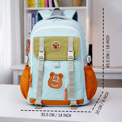 Teal, Orange & Brown Color-Block with Character Pouch School Backpack for Kids