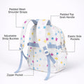 White Multicolor Star Print with Front Bungee Pocket School Backpack with Detachable Plush Star Keychain & Star Pins for Kids