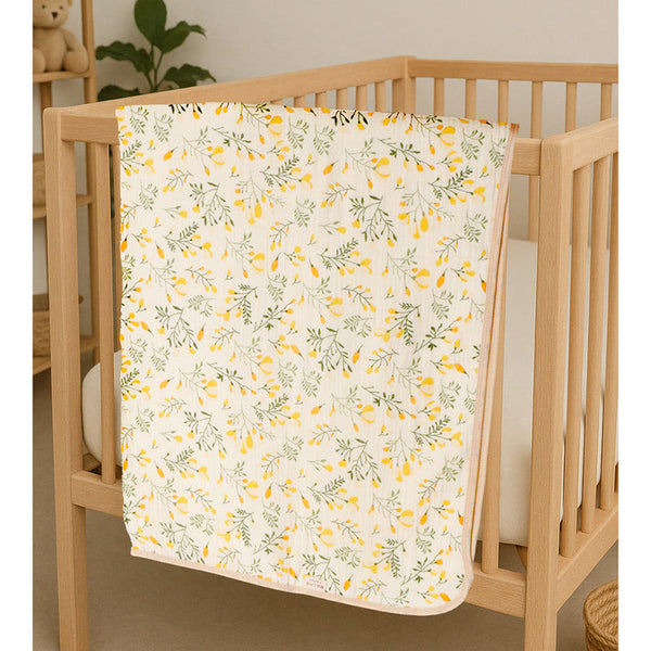 Little Surprise Box,Yellow Flower muslin cotton blanket with 2 matching Napkins for Newborn & Infants