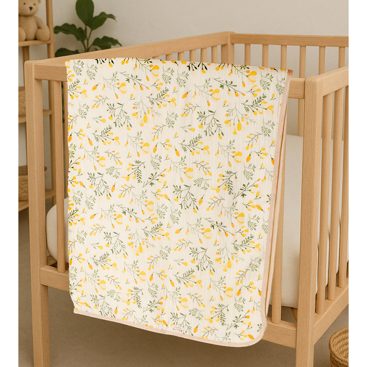 Little Surprise Box,Yellow Flower muslin cotton blanket with 2 matching Napkins for Newborn & Infants