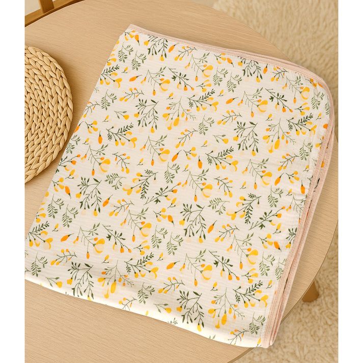 Little Surprise Box,Yellow Flower muslin cotton blanket with 2 matching Napkins for Newborn & Infants
