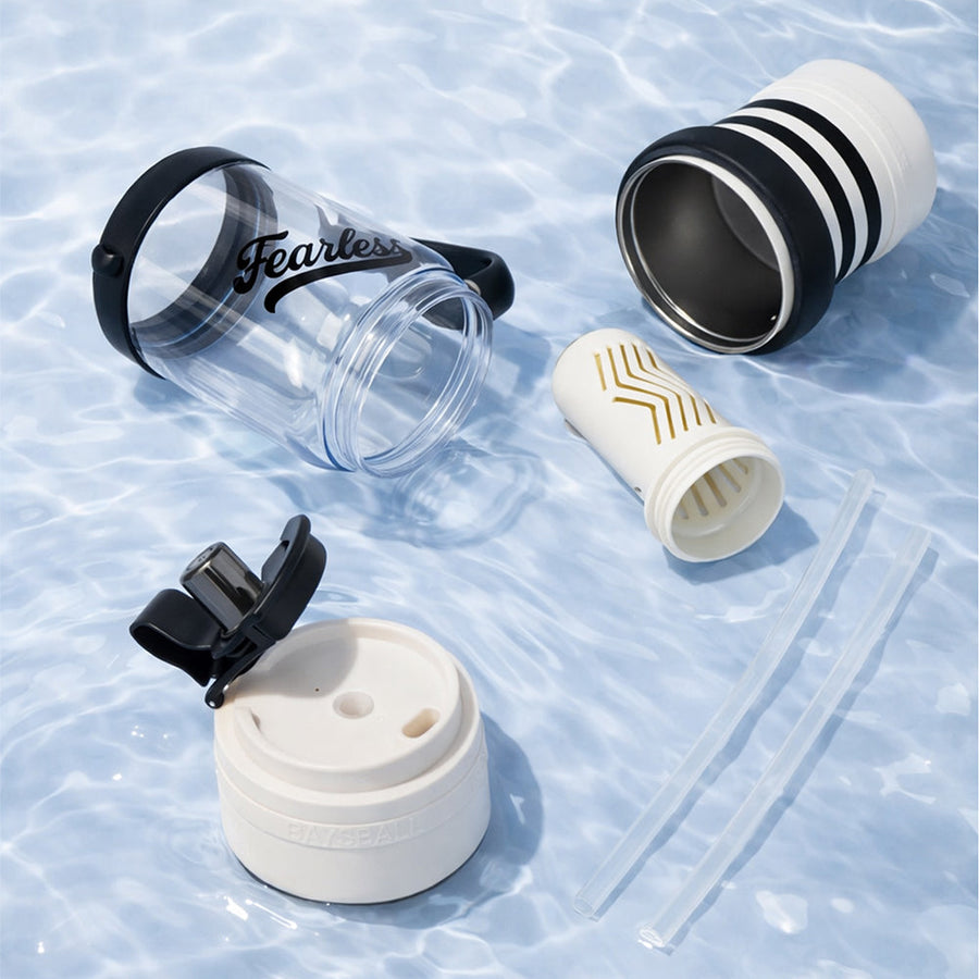 Black White 4 in one Water Bottle  infuser & mini snack box for teens and Adults, 1000ml