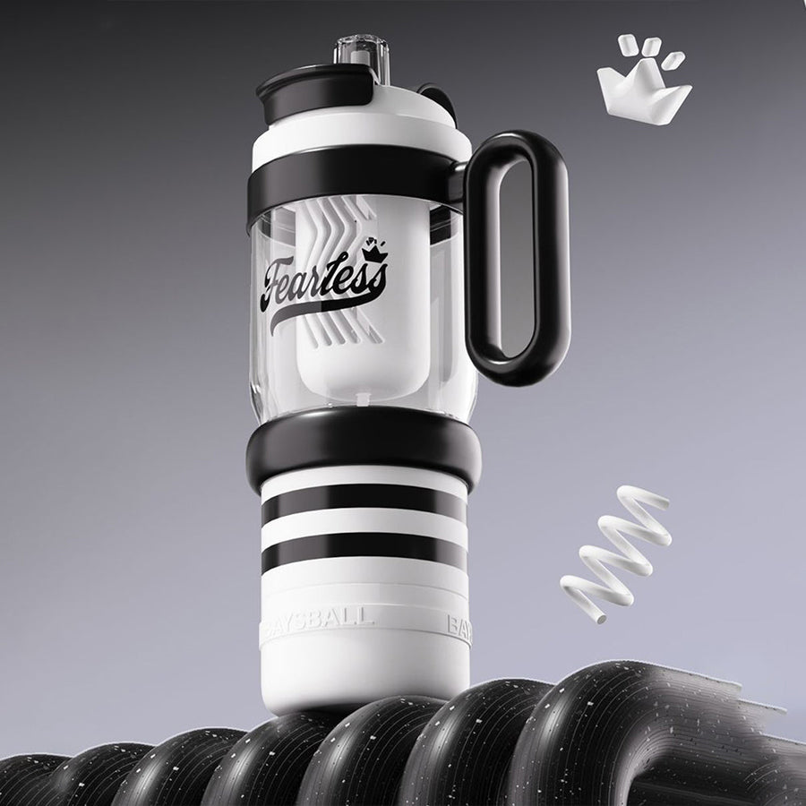 Black White 4 in one Water Bottle  infuser & mini snack box for teens and Adults, 1000ml