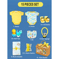 15 pcs Yellow Blessed Home cane basket Nuetral gender Newborn Hamper/Giftbox set for Newborn Baby Girl/Boy ,0-6 months