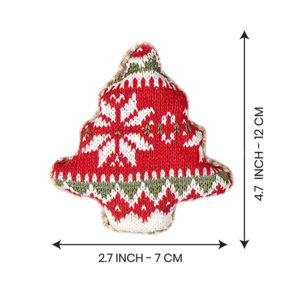 6 pcs Red Knitted Snowflakes themed Christmas Tree Ornaments