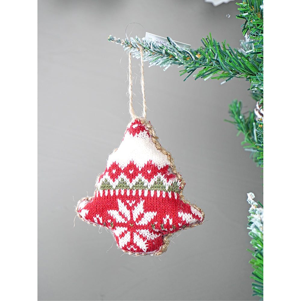 6 pcs Red Knitted Snowflakes themed Christmas Tree Ornaments