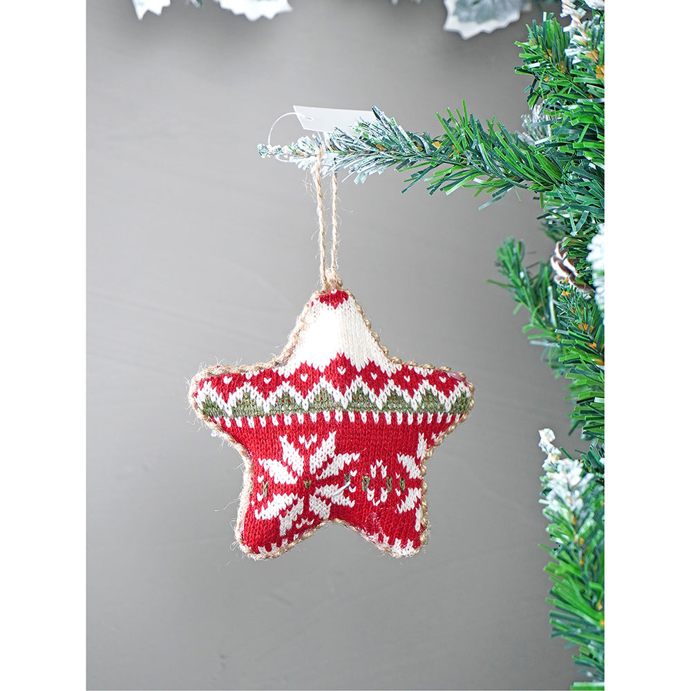 6 pcs Red Knitted Snowflakes themed Christmas Tree Ornaments