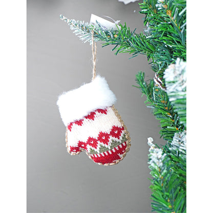 6 pcs Red Knitted Snowflakes themed Christmas Tree Ornaments