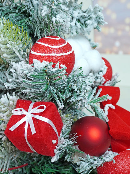 2 feet Red Swirl Frosty Bushy Christmas Tree filled with balls and ornament Fillers