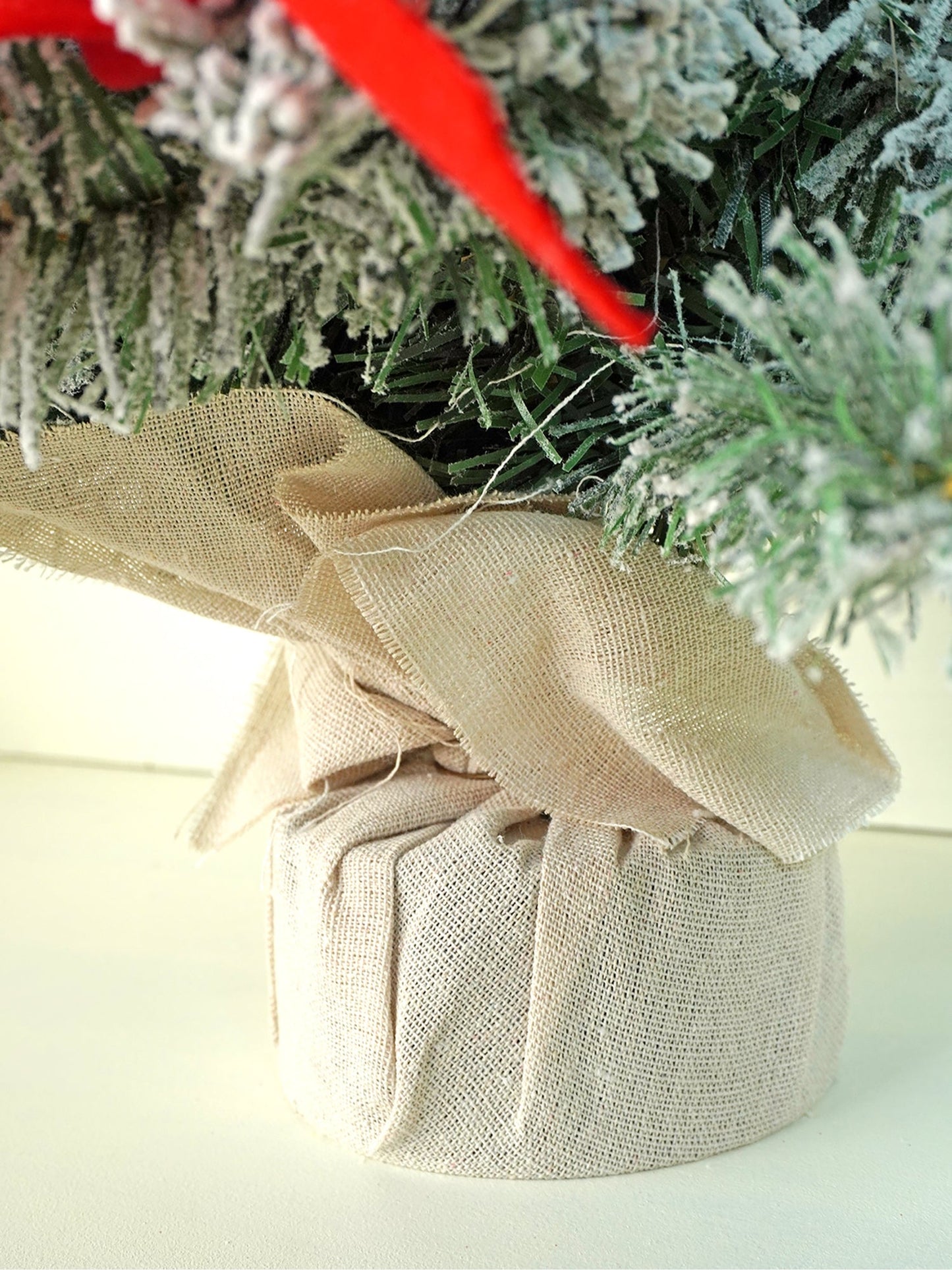 2 feet Red Swirl Frosty Bushy Christmas Tree filled with balls and ornament Fillers