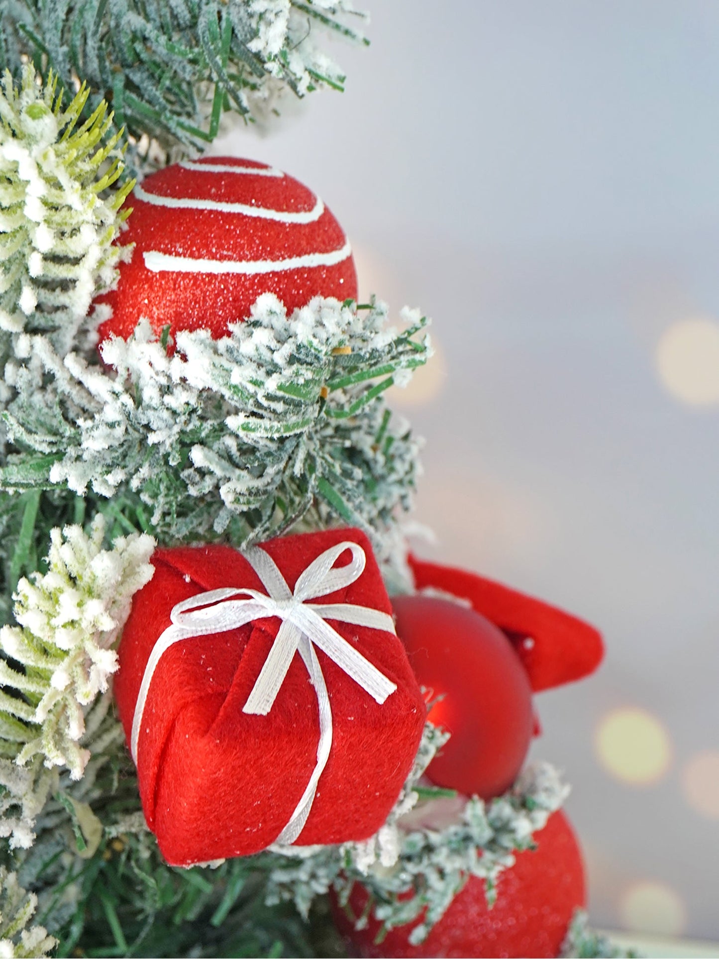 2 feet Red Swirl Frosty Bushy Christmas Tree filled with balls and ornament Fillers