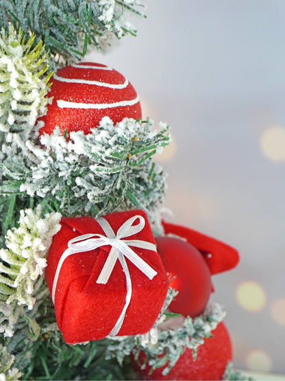 2 feet Red Swirl Frosty Bushy Christmas Tree filled with balls and ornament Fillers