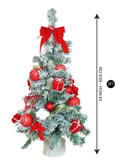 2 feet Red Swirl Frosty Bushy Christmas Tree filled with balls and ornament Fillers