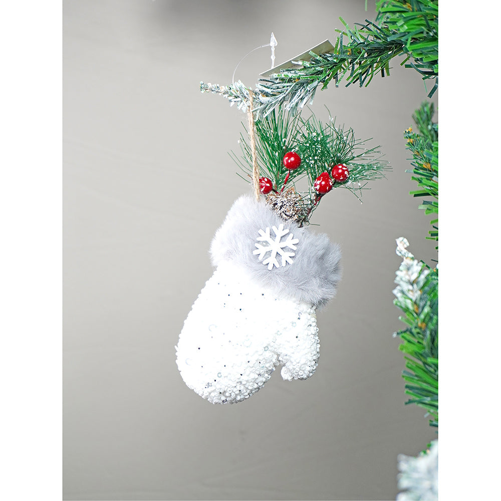 4 pcs Silver Furry Winter Accessories themed Christmas Tree Ornaments