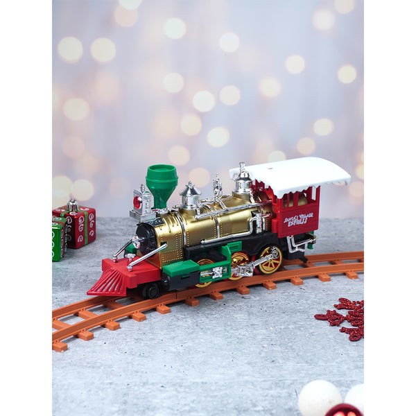 Little Surprise Box,52pcs  Classic  electric Train Track set with Light and Sound for Christmas Tree Base Decor