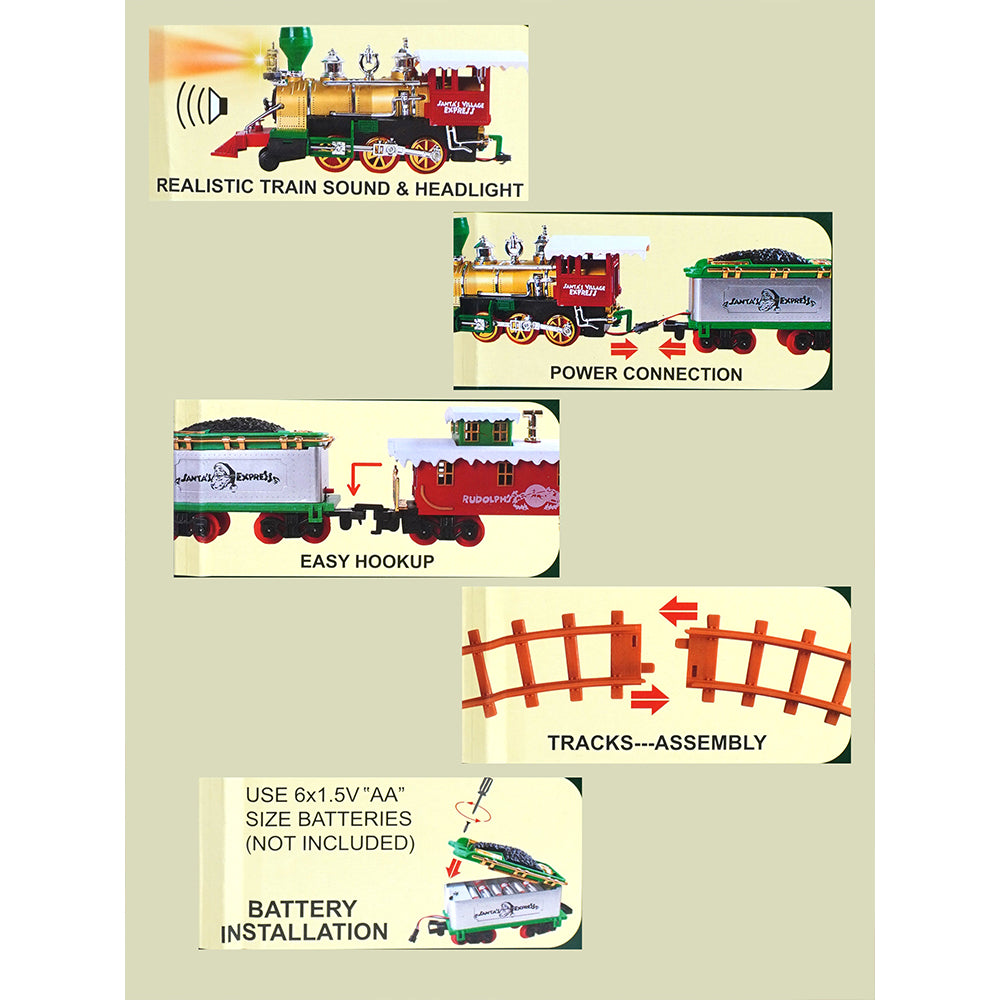 52pcs  Classic  electric Train Track set with Light and Sound for Christmas Tree Base Decor