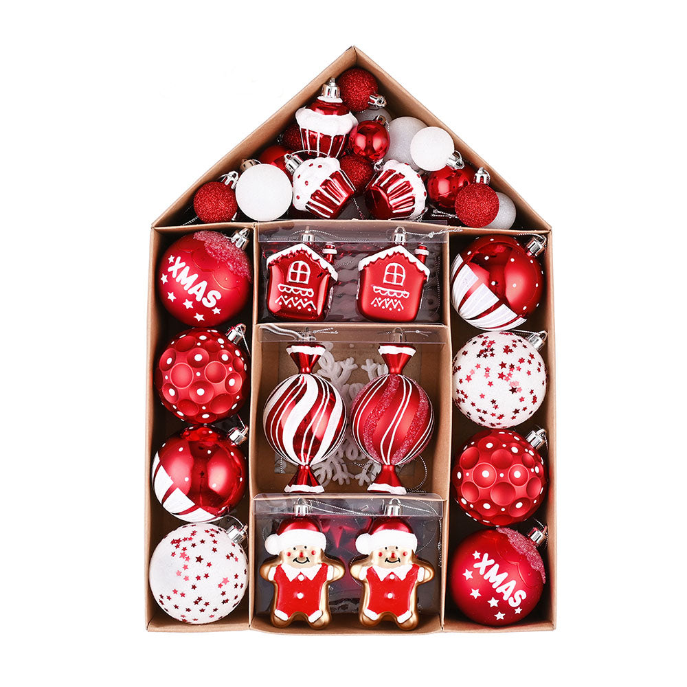 70 pcs Red & White gingerbread themed Christmas Balls tree hanging,Xmas Decoration set.