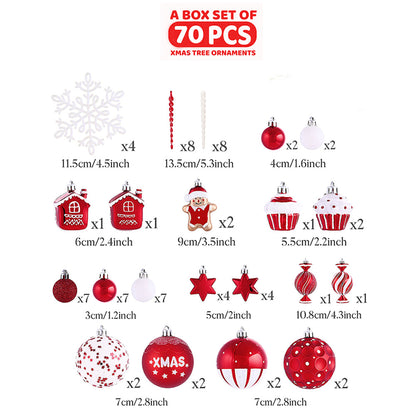 70 pcs Red & White gingerbread themed Christmas Balls tree hanging,Xmas Decoration set.