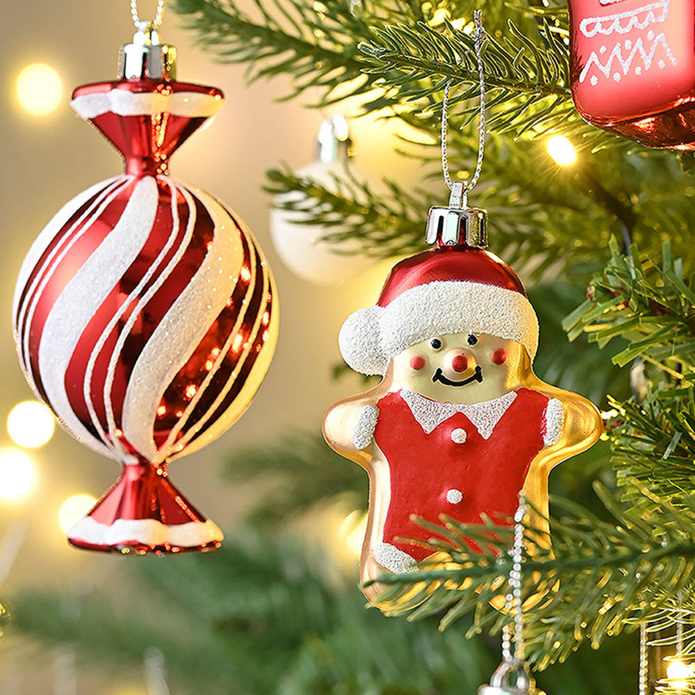70 pcs Red & White gingerbread themed Christmas Balls tree hanging,Xmas Decoration set.