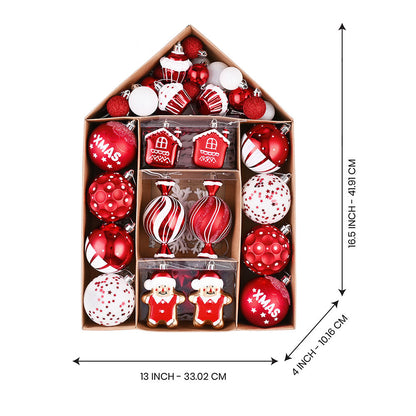70 pcs Red & White gingerbread themed Christmas Balls tree hanging,Xmas Decoration set.