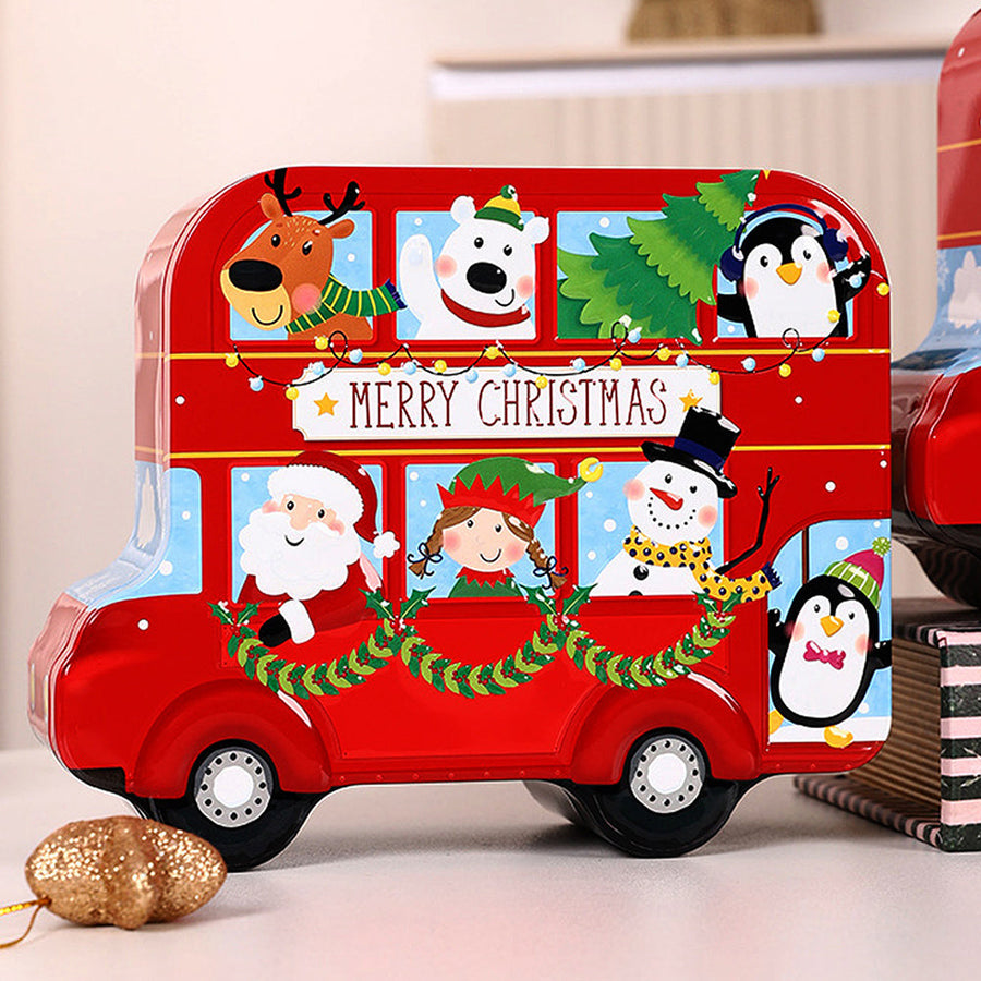 7 Pcs Premium Christmas Gift Combo Set– Red Bus Tin with Notebook, Elf Hat, Wrist Band & Accessories