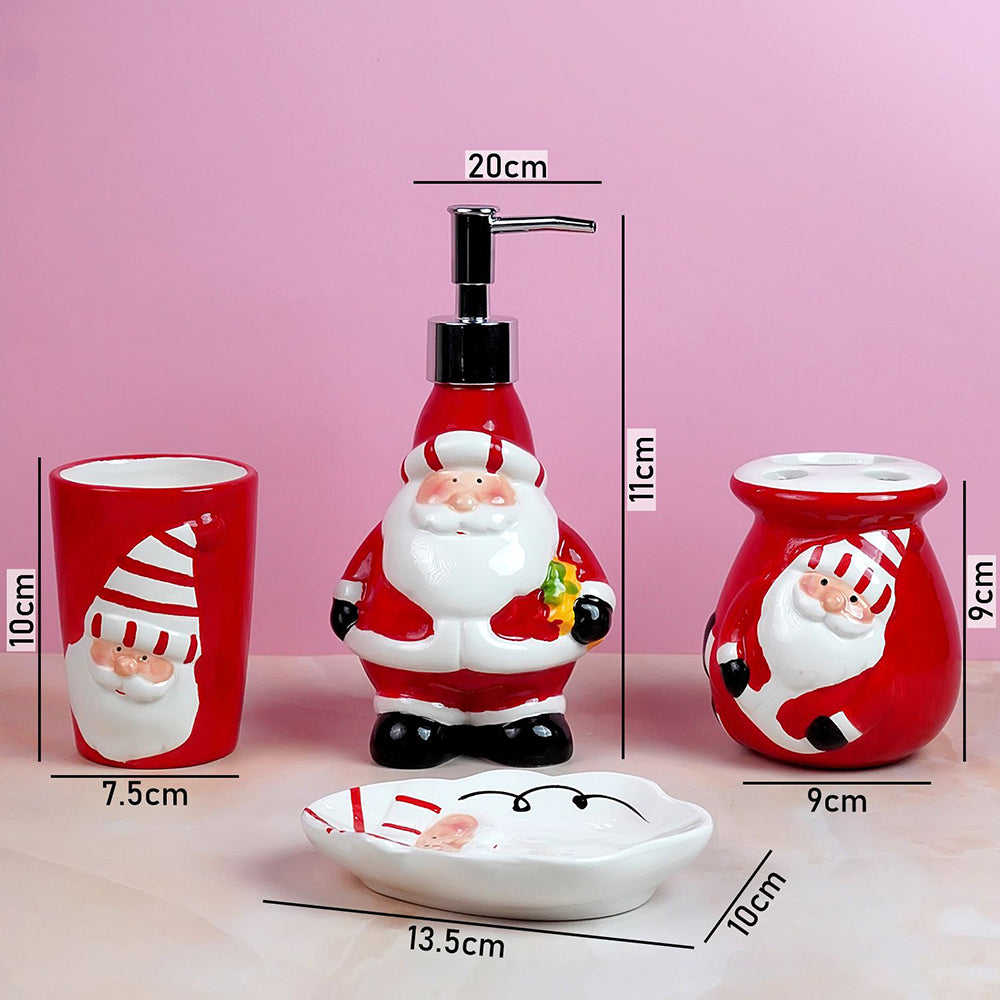 4pcs christmas bathroom Accessories, Soap dispenser,Toothbrush Holder, Tumbler & Soap Dish