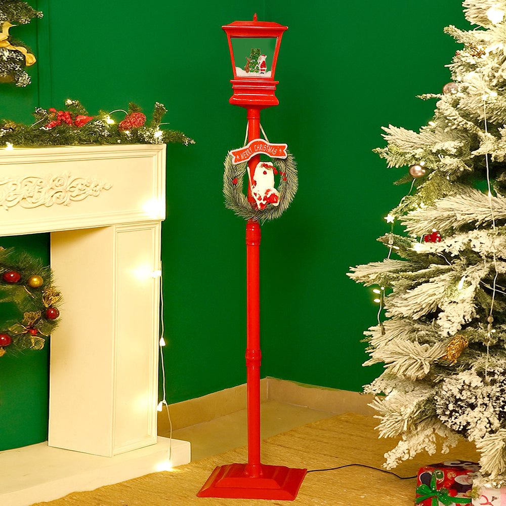 Big 4.8 feet Santa with Tree & Deer Snowfall Lamp Post Christmas Decor