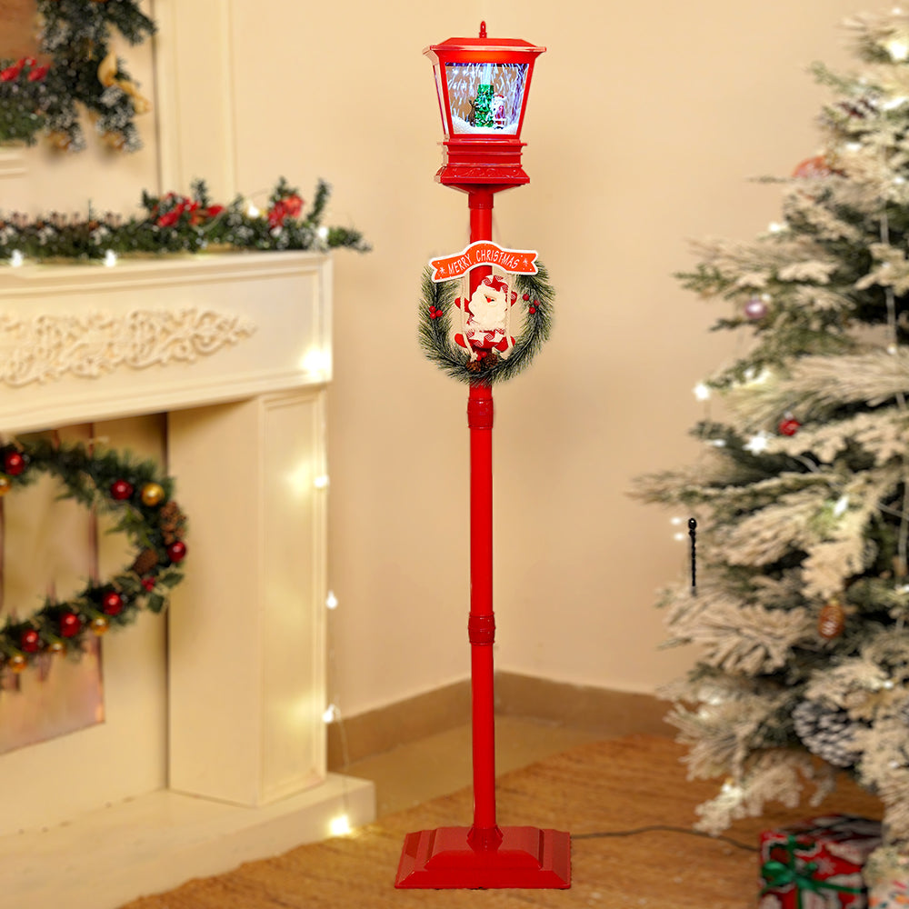 Big 4.8 feet Santa with Tree & Deer Snowfall Lamp Post Christmas Decor
