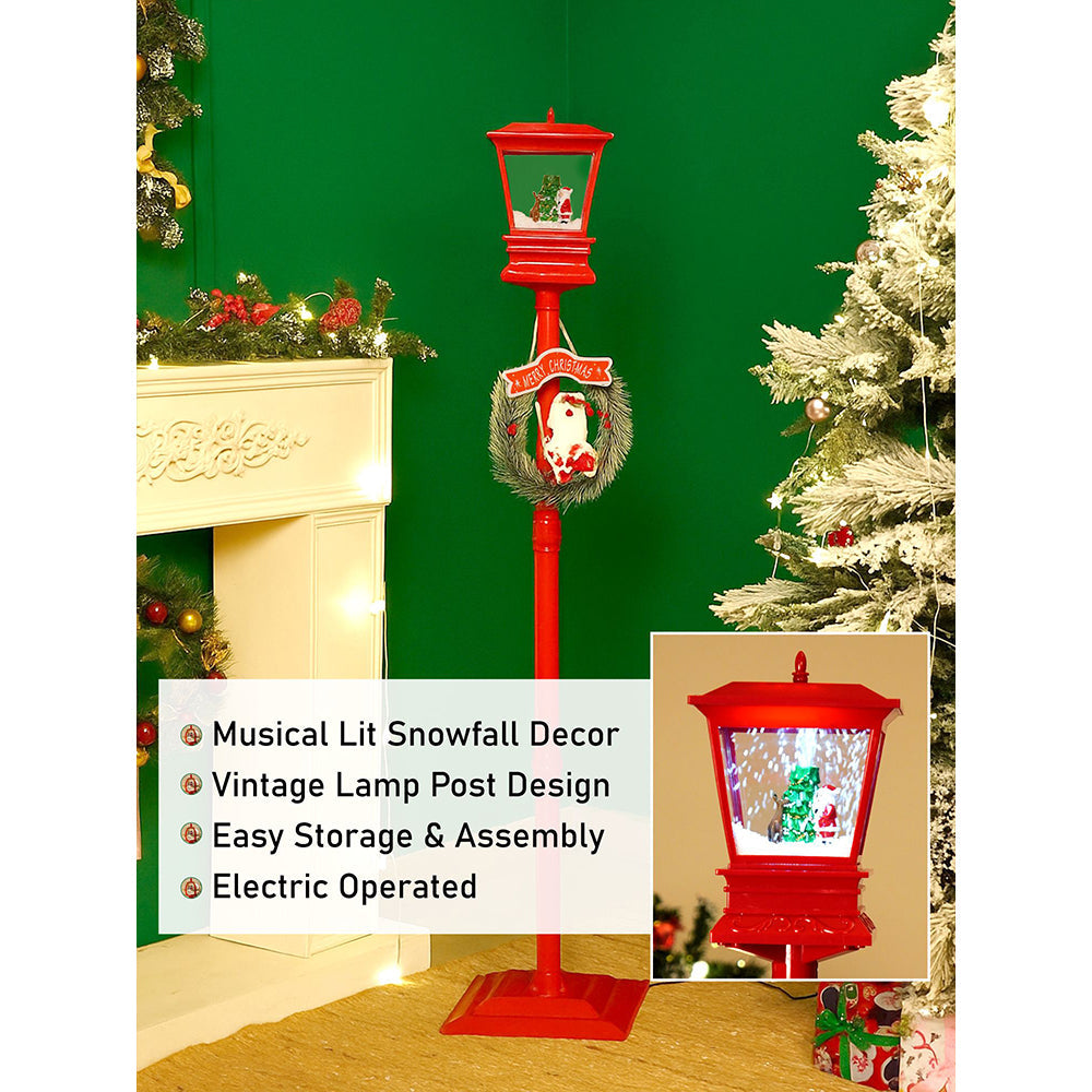 Big 4.8 feet Santa with Tree & Deer Snowfall Lamp Post Christmas Decor