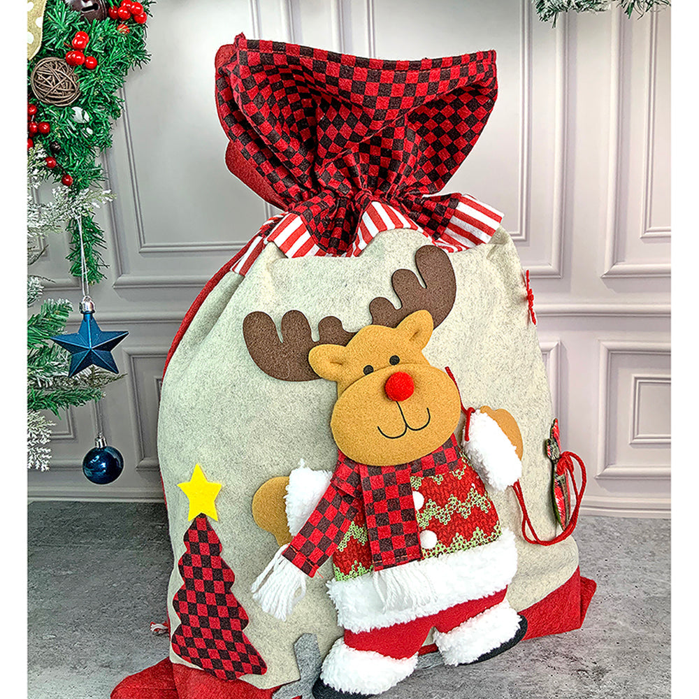 Deer Red & Grey Checks Christmas Sack