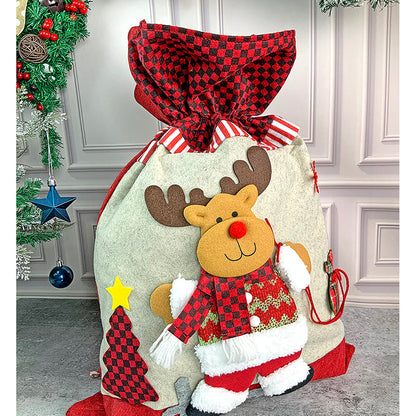 Deer Red & Grey Checks Christmas Sack