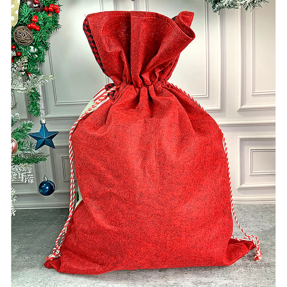 Deer Red & Grey Checks Christmas Sack