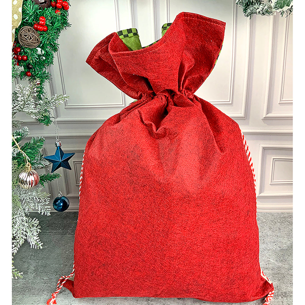 Snowman Green & Red Checks Christmas Sack for Christmas Gifts and Home Décor